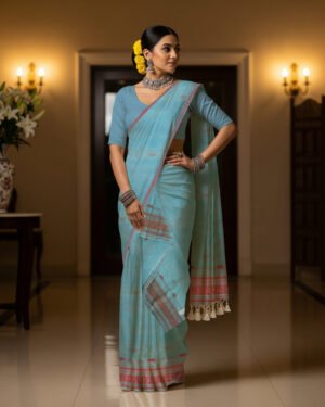 Handcrafted AC sala Sador Mekhela with unstitched Blouse piece