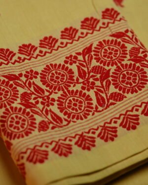 Handcrafted Masrised Cotton Sador Mekhela with unstitched Blouse piece