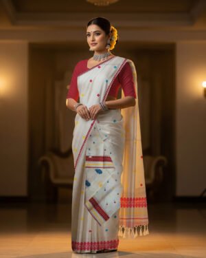 Handcrafted Kesapat Cotton Sador Mekhela with unstitched Blouse piece