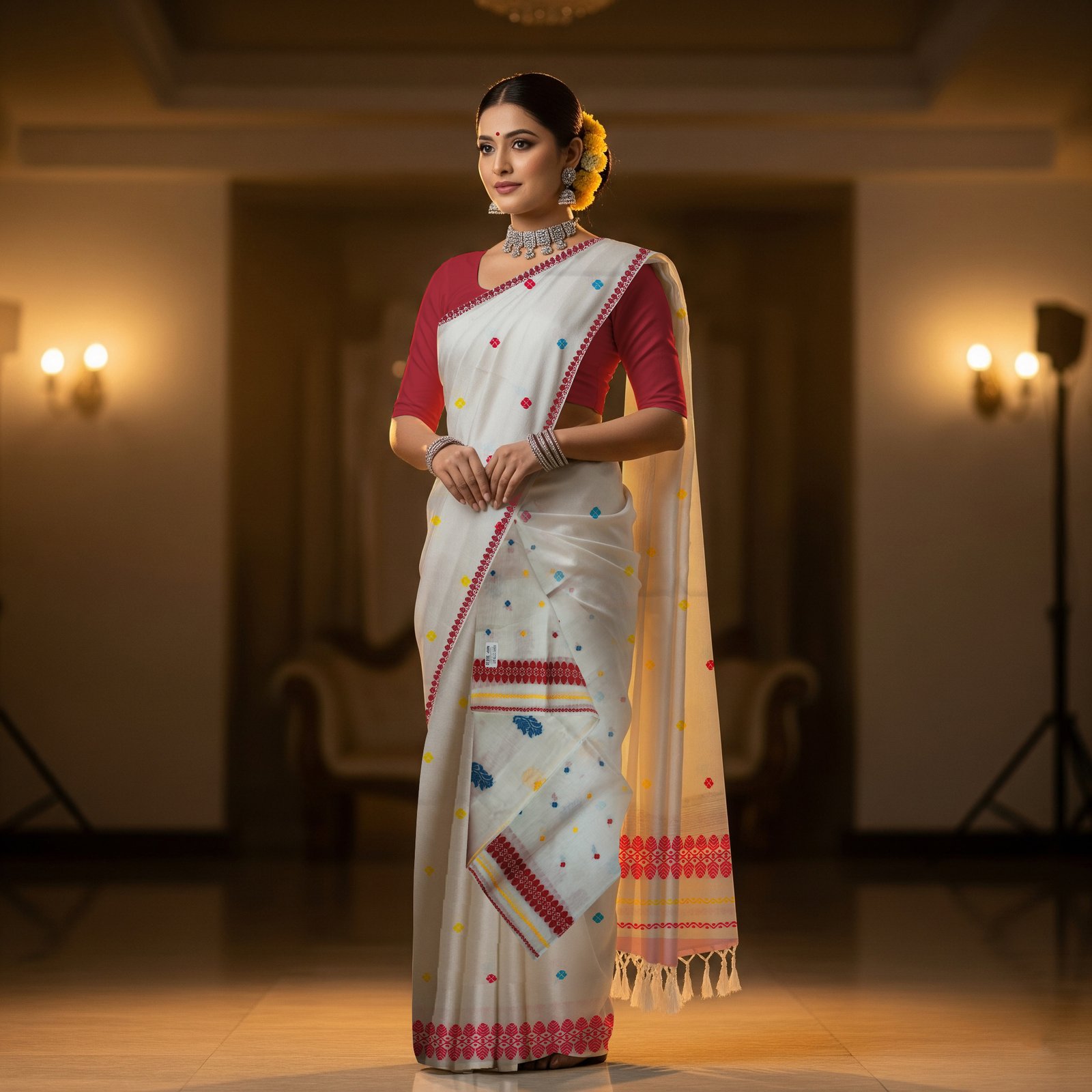 Handcrafted Kesapat Cotton Sador Mekhela with unstitched Blouse piece