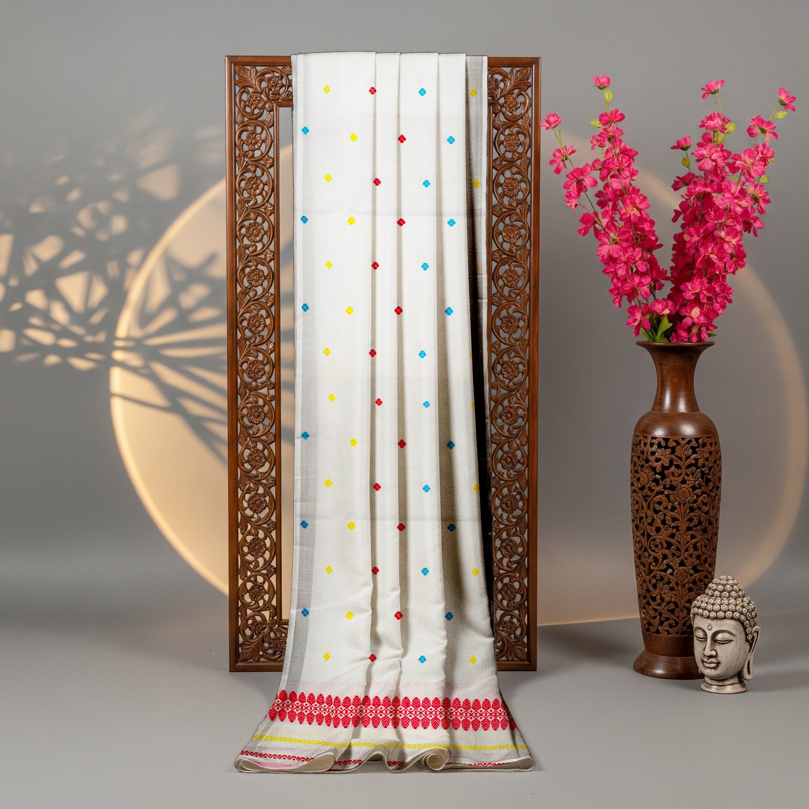 Handcrafted Kesapat Cotton Sador Mekhela with unstitched Blouse piece - Image 2