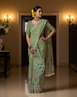 MMD Kesapat Cotton Sador Mekhela with unstitched Blouse piece