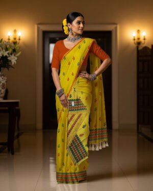 Handcrafted Masrised Cotton Sador Mekhela with unstitched Blouse piece
