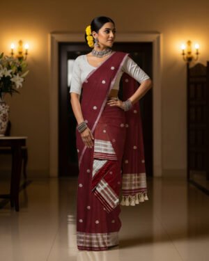 Handcrafted Masrised Cotton Sador Mekhela with unstitched Blouse piece