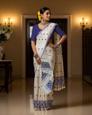 Handcrafted Masrised Cotton Sador Mekhela with unstitched Blouse piece