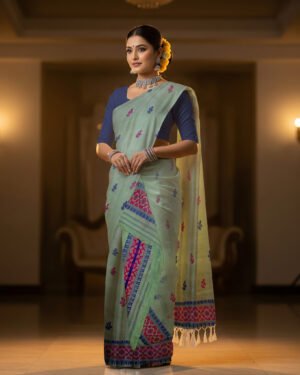 Handcrafted Nunee Cotton Sador Mekhela with unstitched Blouse piece