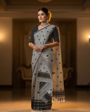 Handcrafted Nunee Cotton Sador Mekhela with unstitched Blouse piece