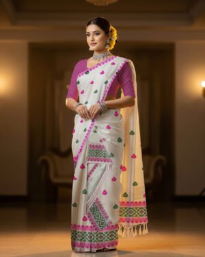 Handcrafted Nunee Cotton Sador Mekhela with unstitched Blouse piece