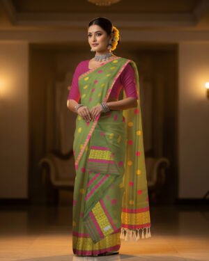 Handcrafted Nunee Cotton Sador Mekhela with unstitched Blouse piece
