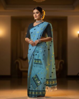 Handmade premium Nunee Cotton Sador Mekhela with unstitched Blouse piece