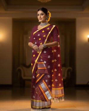Handcrafted Nunee Cotton Sador Mekhela with unstitched Blouse piece