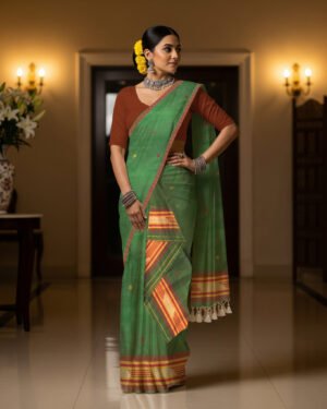 Handcrafted Silk Cotton Sador Mekhela with unstitched Blouse piece