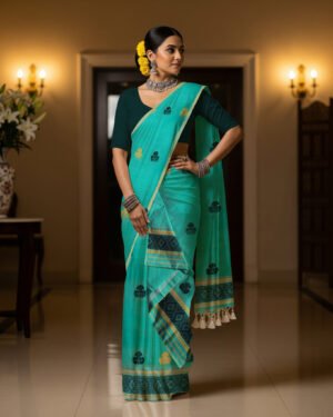 Handcrafted Silk Cotton Sador Mekhela with unstitched Blouse piece