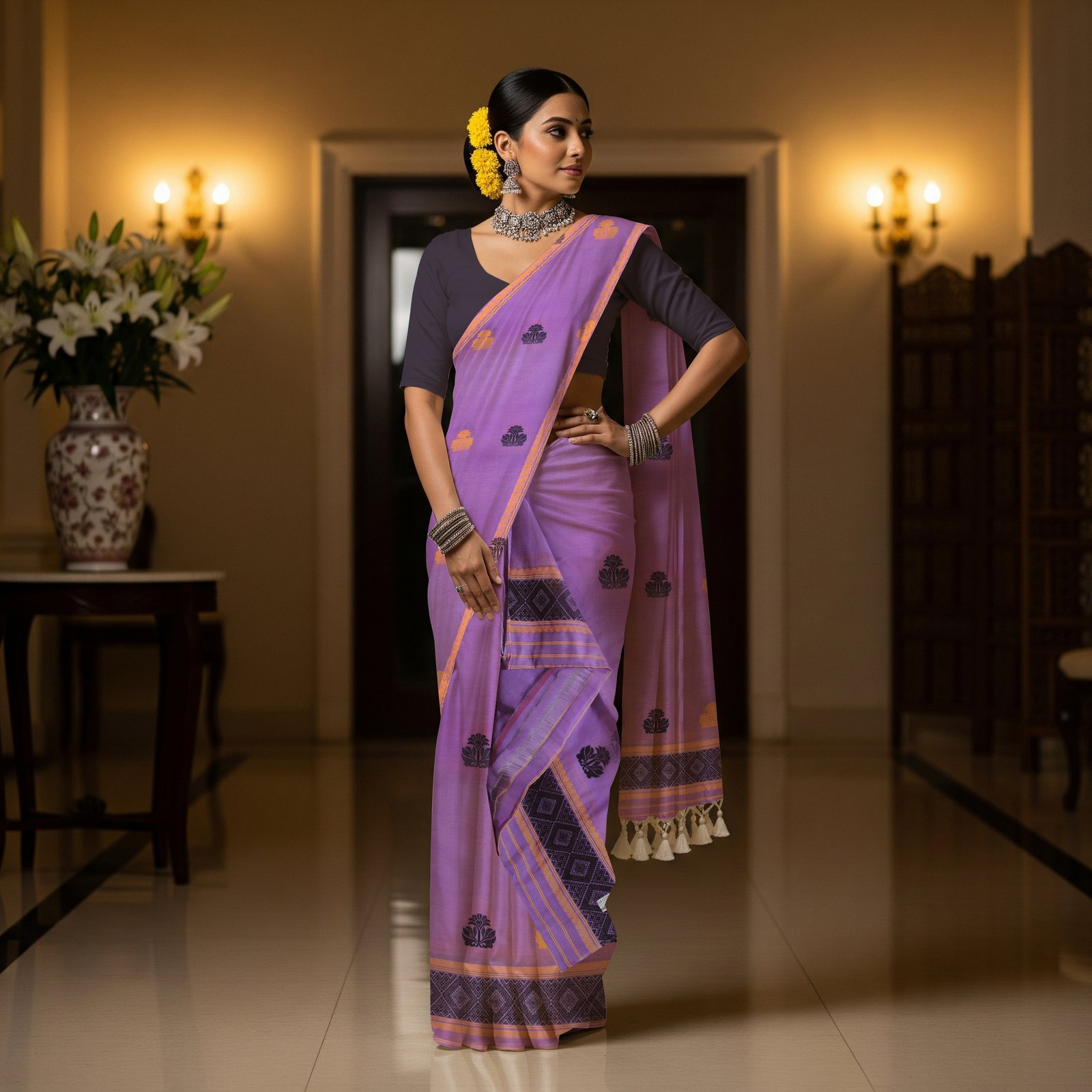 Handcrafted Silk Cotton Sador Mekhela with unstitched Blouse piece