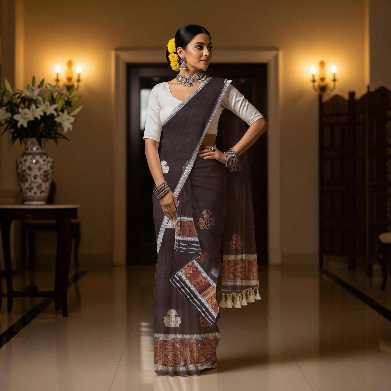 Handcrafted Silk Cotton Sador Mekhela with unstitched Blouse piece