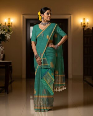 Handcrafted Silk Cotton Sador Mekhela with unstitched Blouse piece