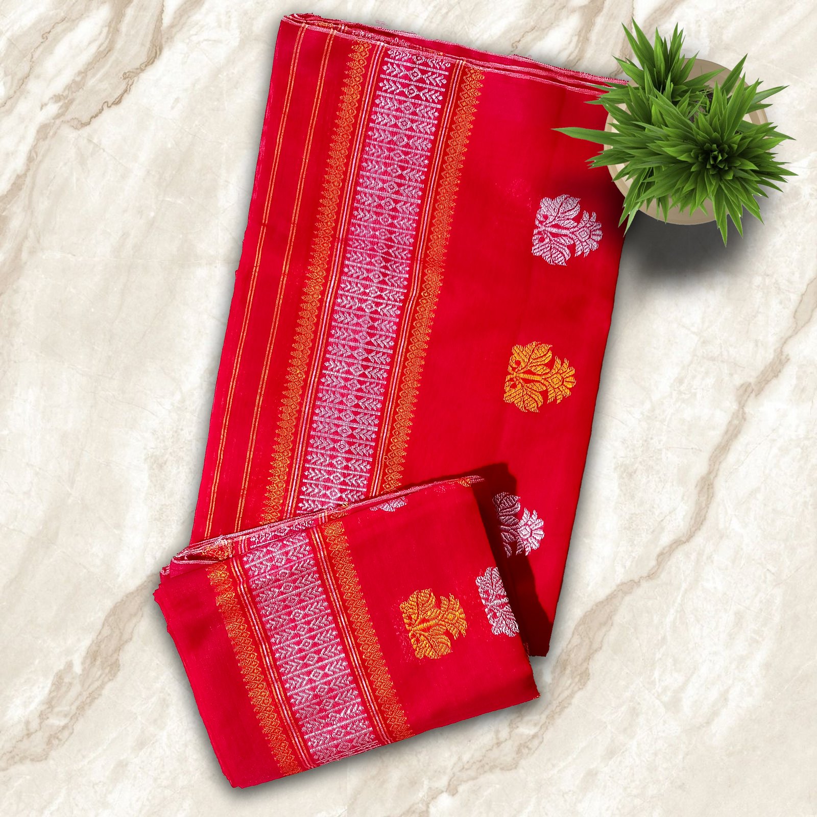 a Kesapat Cotton Sador Mekhela with unstitched Blouse piece - Image 2