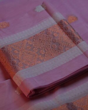 Handmade Nuneepat Sador Mekhela with unstitched Blouse piece