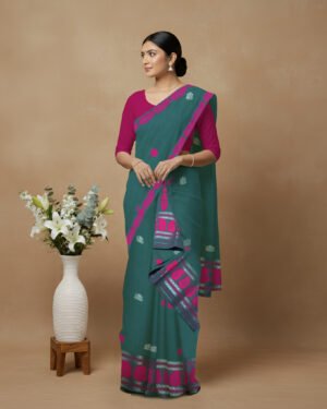 Handcrafted Kesapat Cotton Sador Mekhela (Self Border) with unstitched Blouse piece