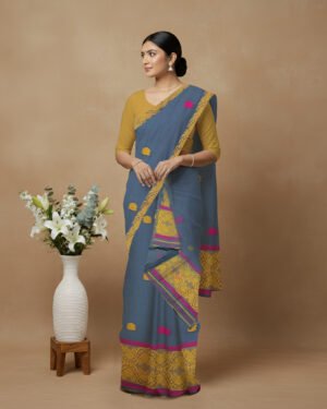 Handcrafted Kesapat Cotton Sador Mekhela (Self Border) with unstitched Blouse piece