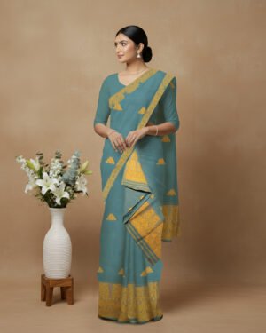Handcrafted Kesapat Cotton Sador Mekhela (Self Border) with unstitched Blouse piece